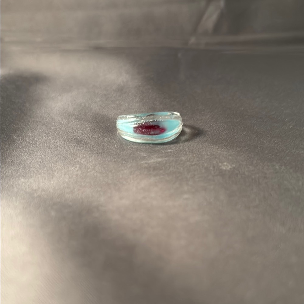 Unique Glass Ring with Pink Accent